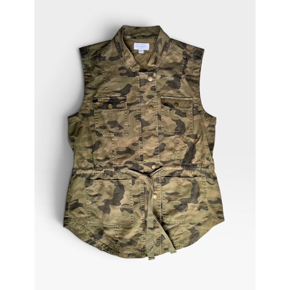 Mud Pie Women's Small Camo Utility Vest Military Safari Cargo Tie Waist